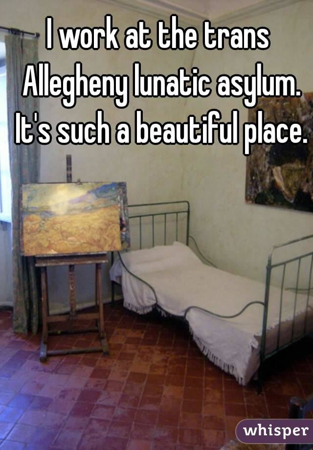 I work at the trans Allegheny lunatic asylum. It's such a beautiful place.