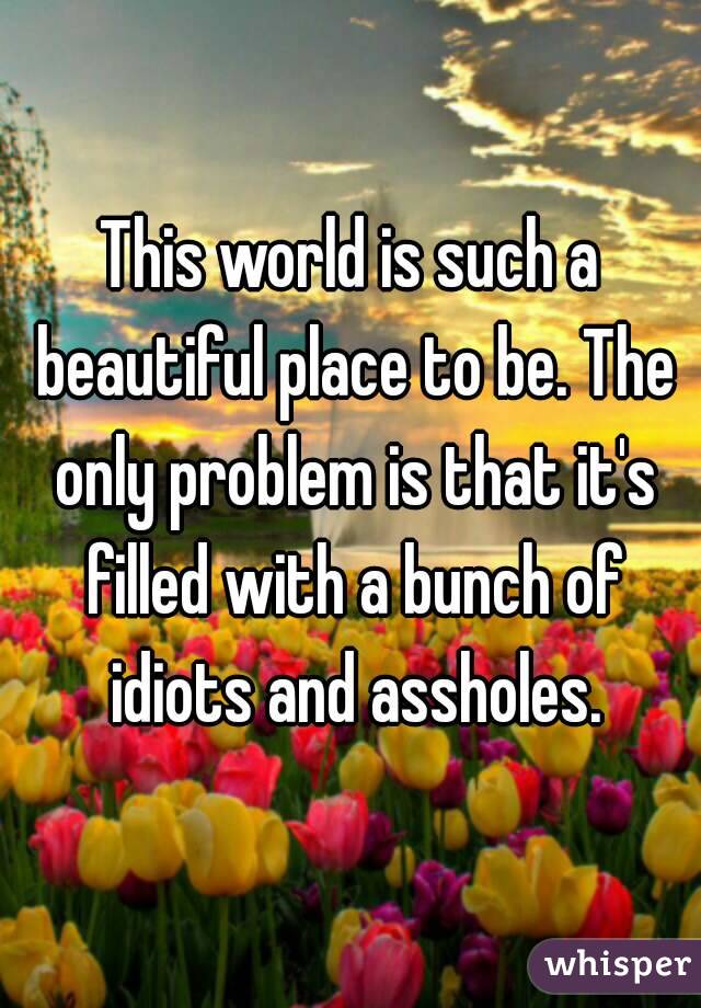 This world is such a beautiful place to be. The only problem is that it's filled with a bunch of idiots and assholes.