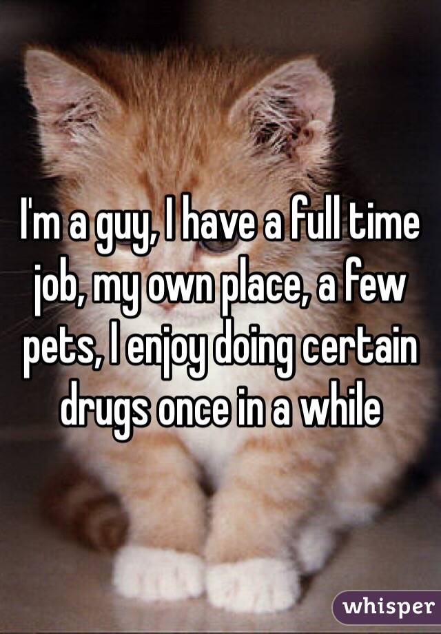 I'm a guy, I have a full time job, my own place, a few pets, I enjoy doing certain drugs once in a while 