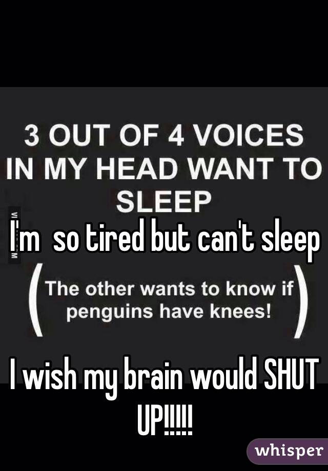 I'm  so tired but can't sleep


I wish my brain would SHUT UP!!!!!  