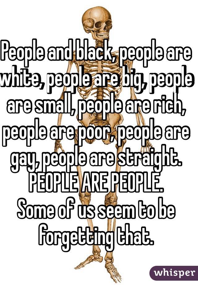 People and black, people are white, people are big, people are small, people are rich, people are poor, people are gay, people are straight. PEOPLE ARE PEOPLE. 
Some of us seem to be forgetting that. 