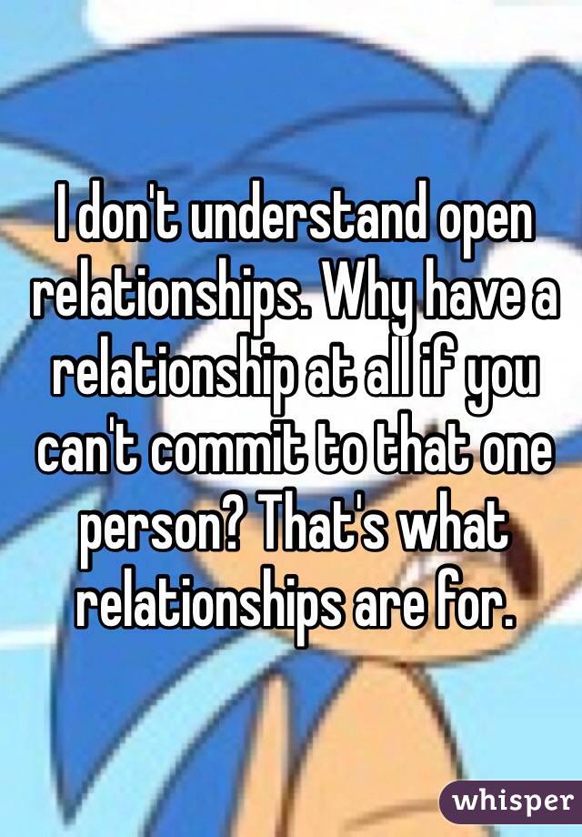 I don't understand open relationships. Why have a relationship at all if you can't commit to that one person? That's what relationships are for.