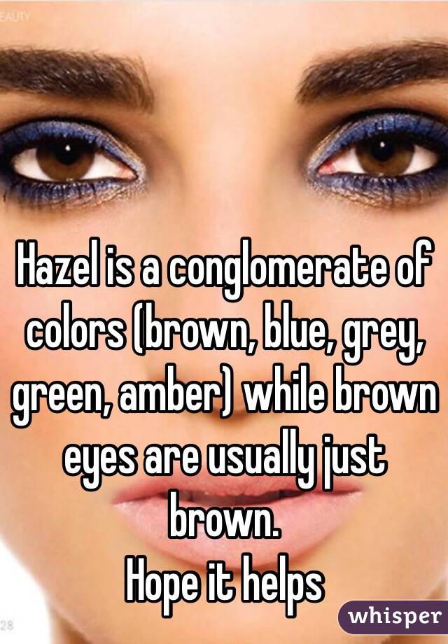 Hazel is a conglomerate of colors (brown, blue, grey, green, amber) while brown eyes are usually just brown.
Hope it helps 