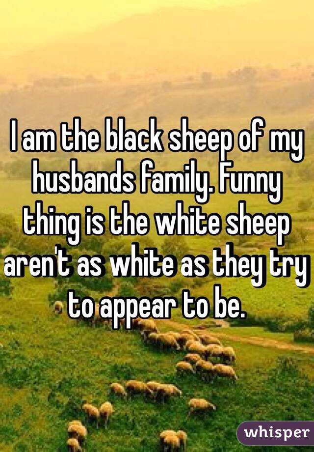 I am the black sheep of my husbands family. Funny thing is the white sheep aren't as white as they try to appear to be. 