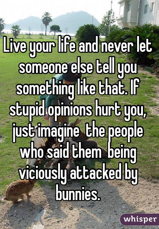 Live your life and never let someone else tell you something like that. If stupid opinions hurt you, just imagine  the people who said them  being viciously attacked by bunnies.