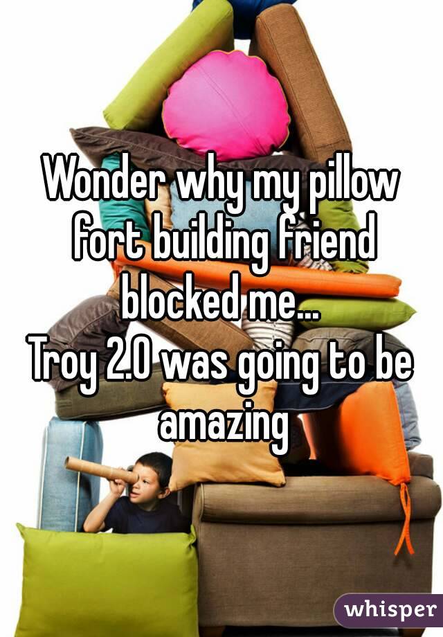 Wonder why my pillow fort building friend blocked me... 
Troy 2.0 was going to be amazing