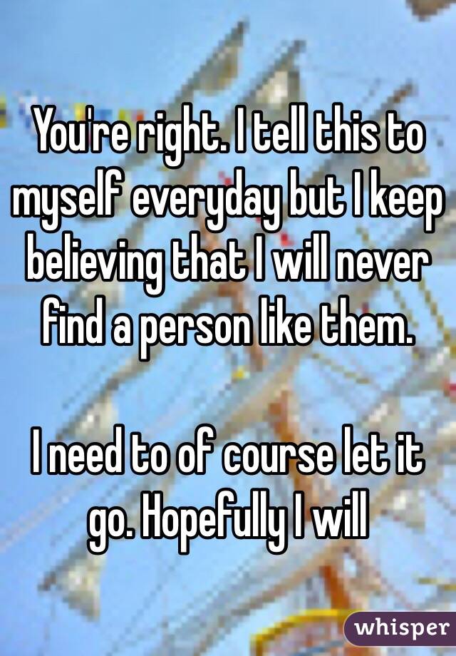You're right. I tell this to myself everyday but I keep believing that I will never find a person like them. 

I need to of course let it go. Hopefully I will