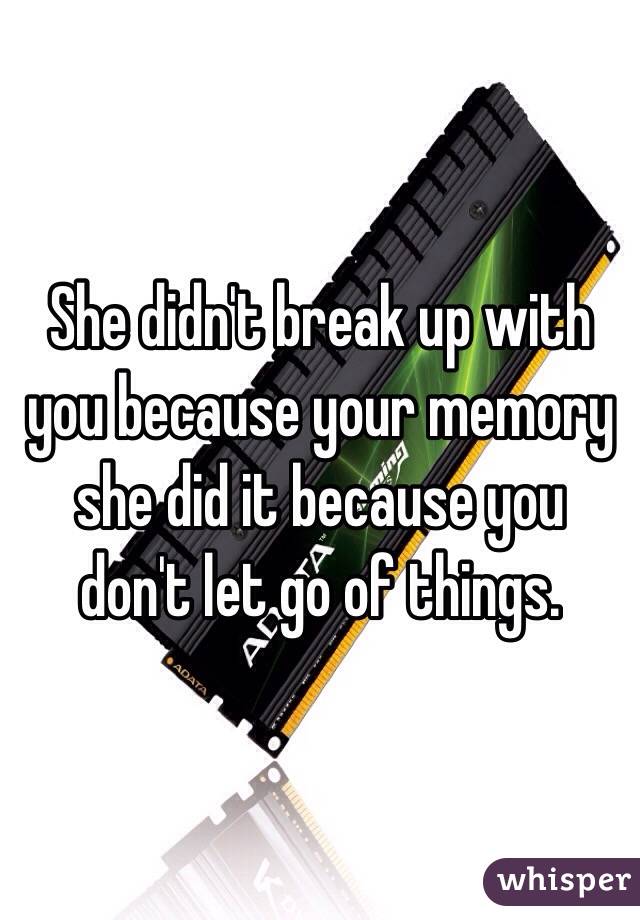 She didn't break up with you because your memory she did it because you don't let go of things.