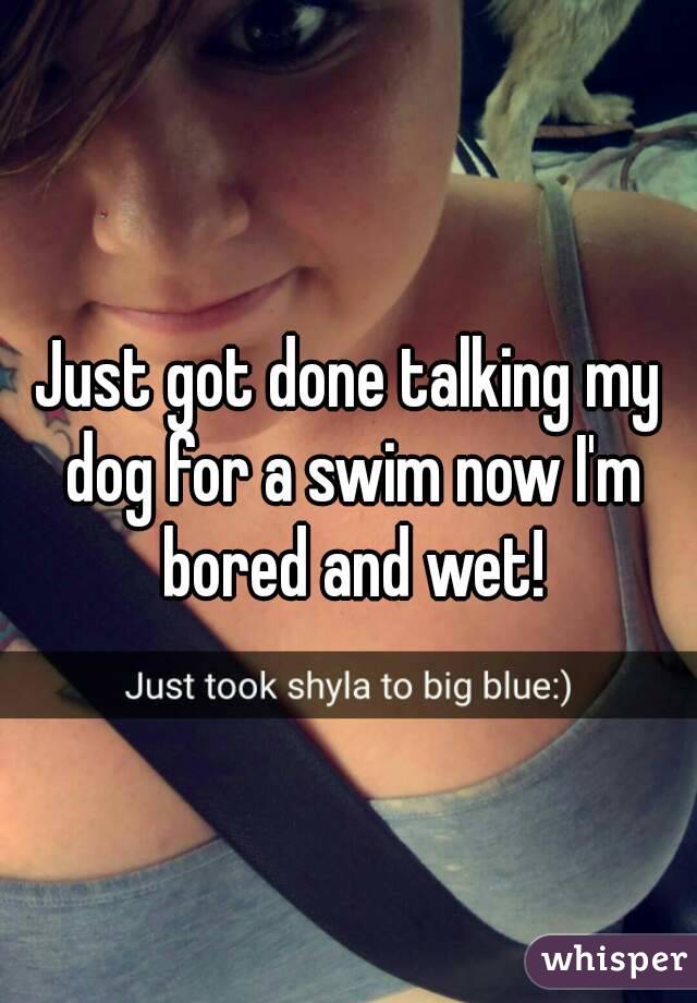 Just got done talking my dog for a swim now I'm bored and wet!