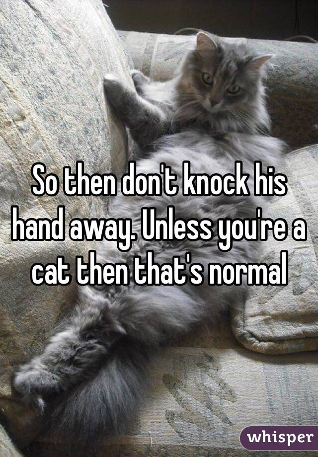 So then don't knock his hand away. Unless you're a cat then that's normal