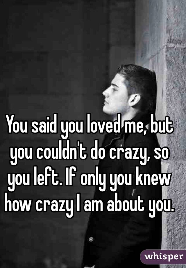 You said you loved me, but you couldn't do crazy, so you left. If only you knew how crazy I am about you. 