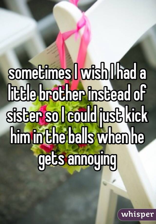 sometimes I wish I had a little brother instead of sister so I could just kick him in the balls when he gets annoying