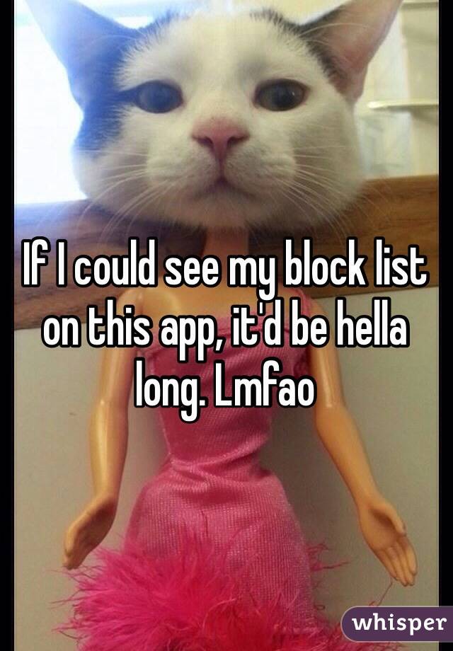 If I could see my block list on this app, it'd be hella long. Lmfao