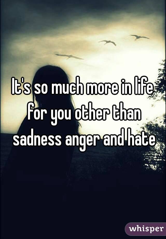 It's so much more in life for you other than sadness anger and hate