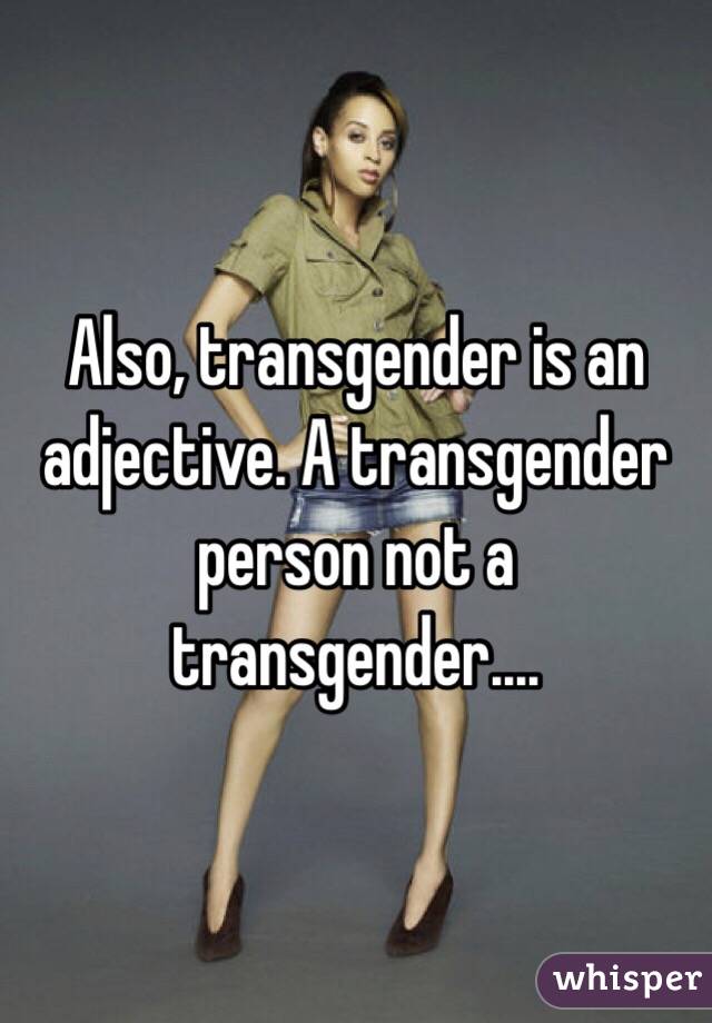 Also, transgender is an adjective. A transgender person not a transgender....