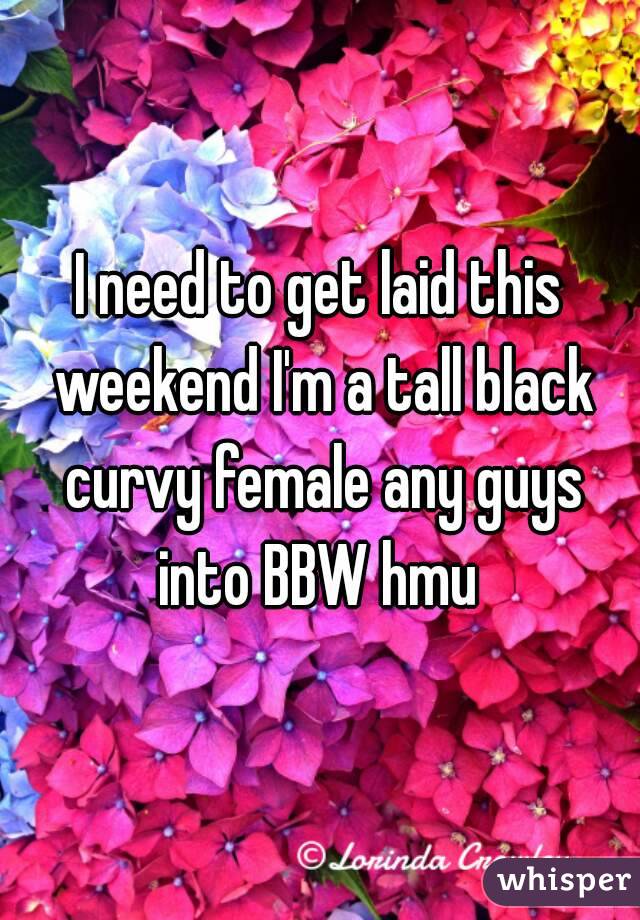 I need to get laid this weekend I'm a tall black curvy female any guys into BBW hmu 
