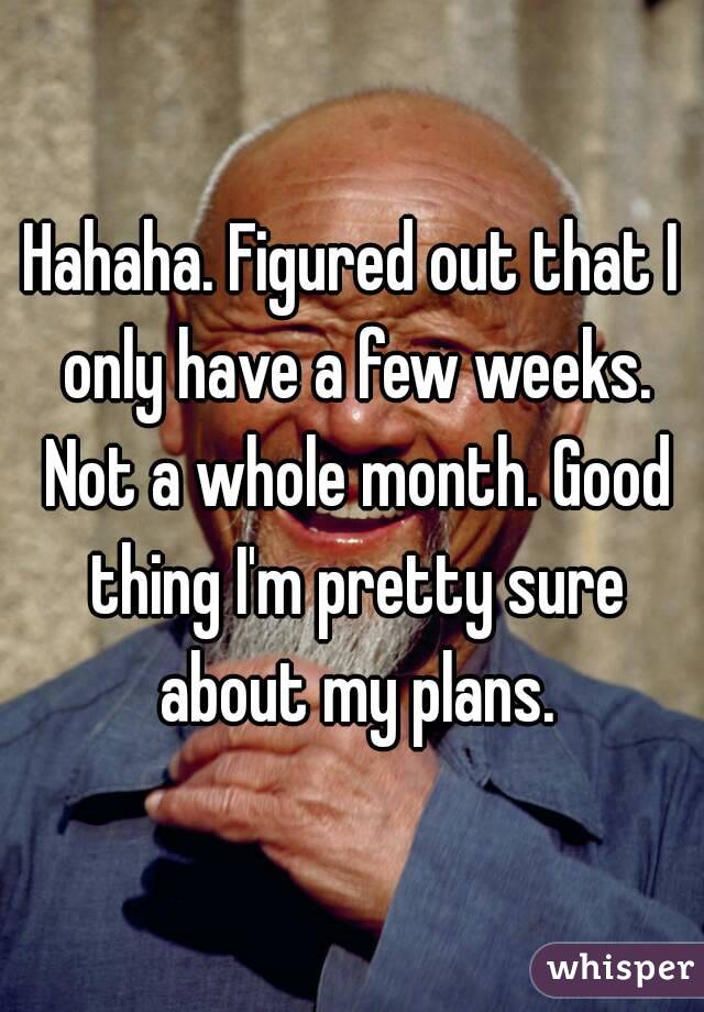 Hahaha. Figured out that I only have a few weeks. Not a whole month. Good thing I'm pretty sure about my plans.