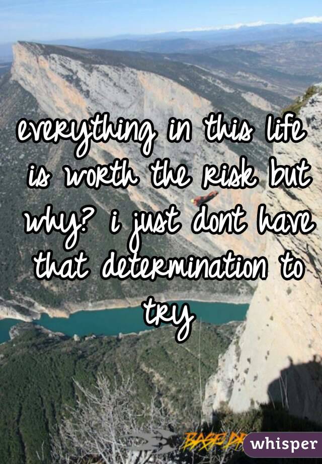 everything in this life is worth the risk but why? i just dont have that determination to try