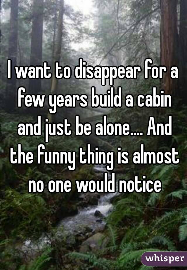 I want to disappear for a few years build a cabin and just be alone.... And the funny thing is almost no one would notice
