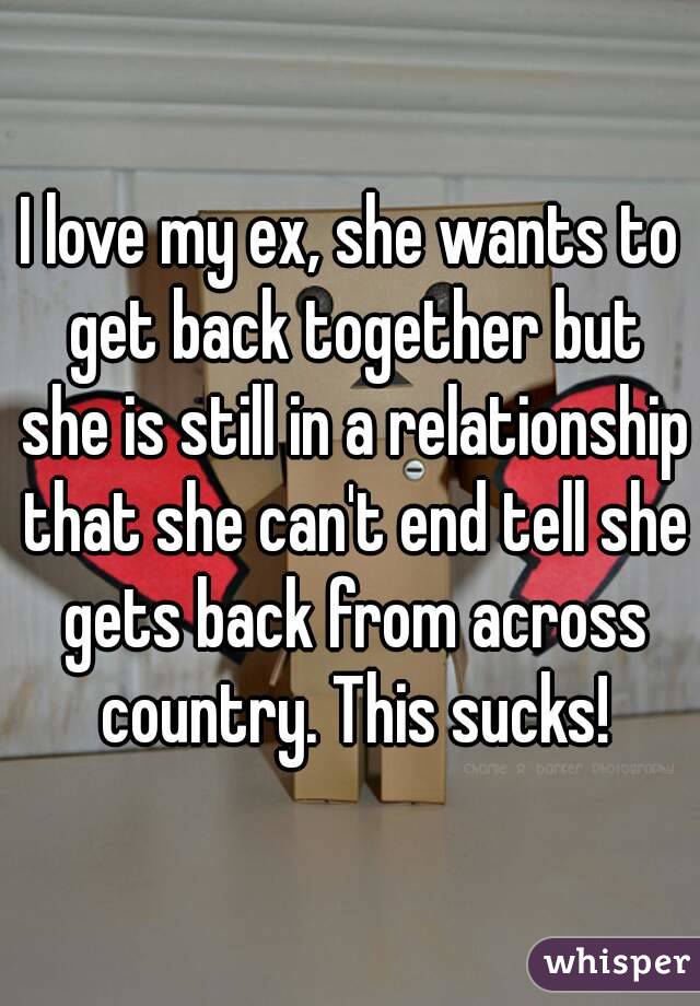 I love my ex, she wants to get back together but she is still in a relationship that she can't end tell she gets back from across country. This sucks!
