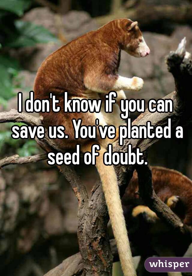 I don't know if you can save us. You've planted a seed of doubt.