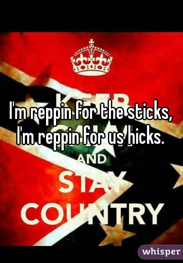 I'm reppin for the sticks, I'm reppin for us hicks. 