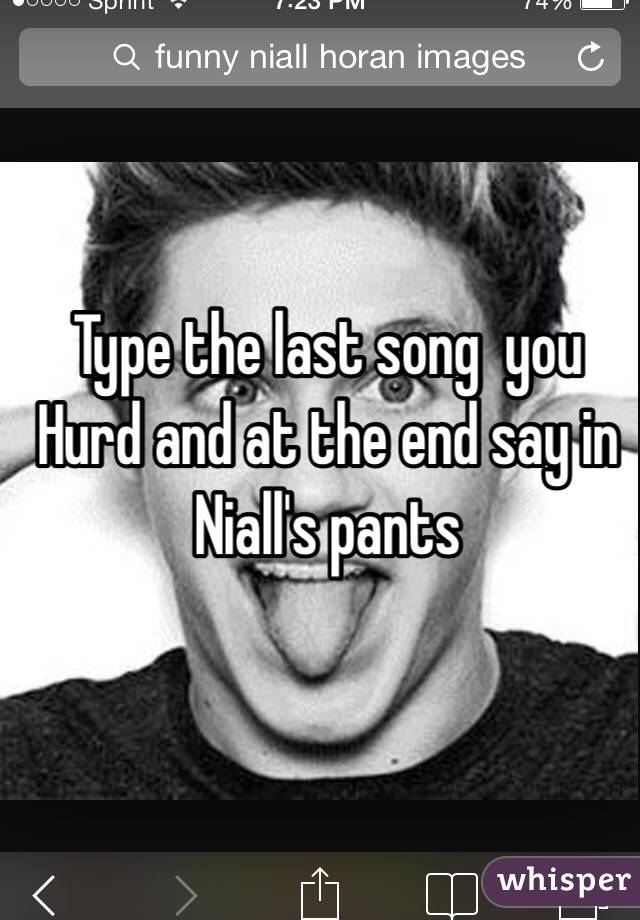 Type the last song  you Hurd and at the end say in Niall's pants 
