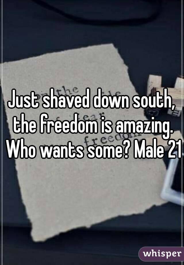 Just shaved down south, the freedom is amazing. Who wants some? Male 21