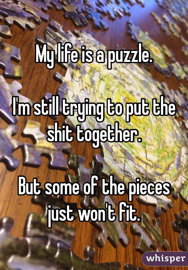 My life is a puzzle. 

I'm still trying to put the shit together. 

But some of the pieces just won't fit. 