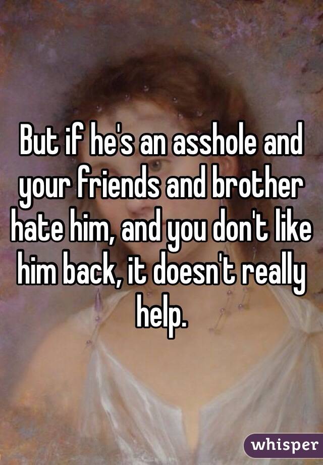 But if he's an asshole and your friends and brother hate him, and you don't like him back, it doesn't really help. 