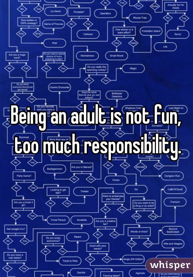 Being an adult is not fun, too much responsibility.