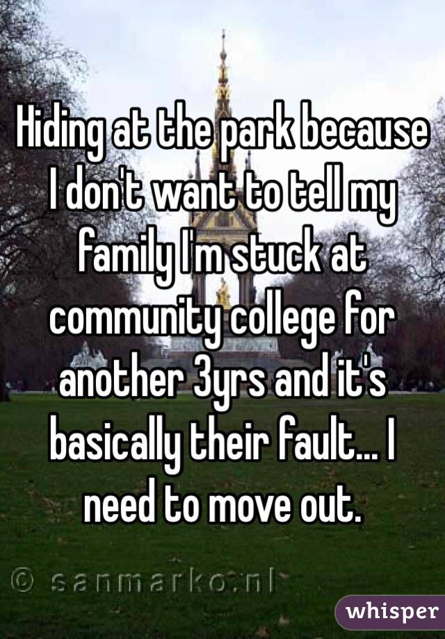 Hiding at the park because I don't want to tell my family I'm stuck at community college for another 3yrs and it's basically their fault... I need to move out. 