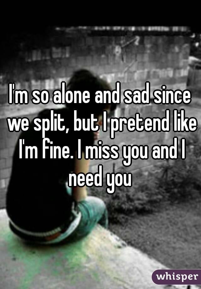 I'm so alone and sad since we split, but I pretend like I'm fine. I miss you and I need you 