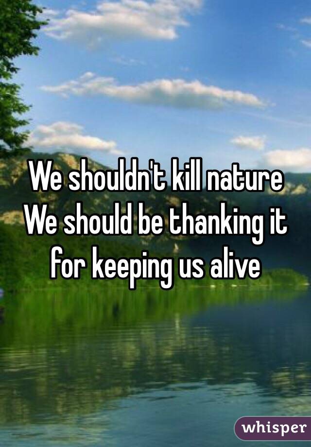 We shouldn't kill nature
We should be thanking it for keeping us alive 