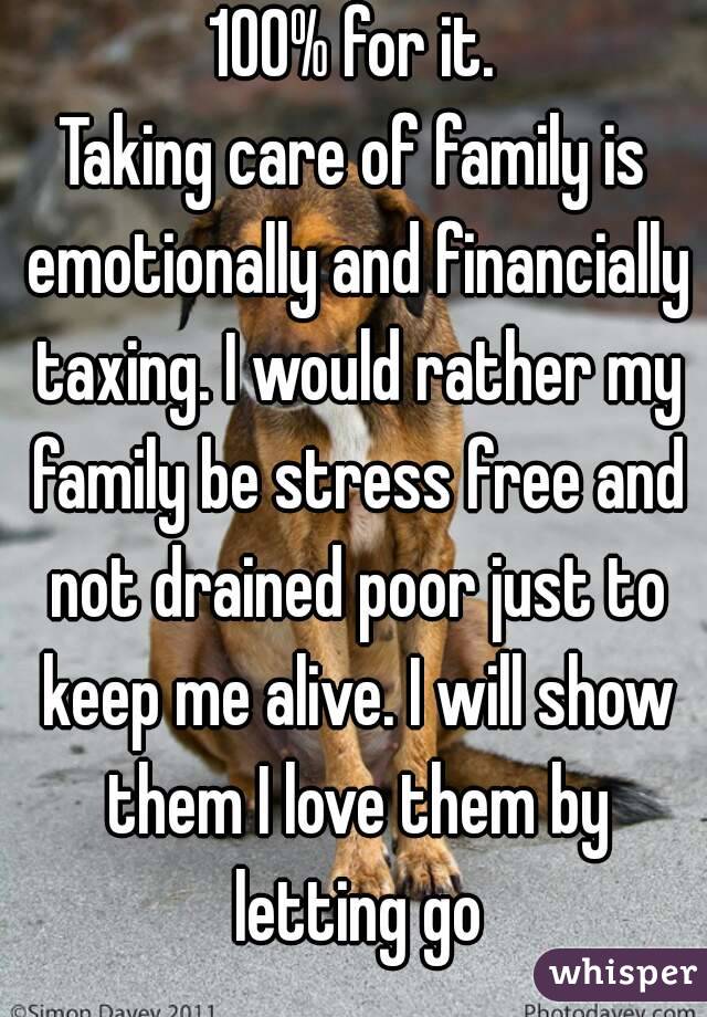 100% for it.
Taking care of family is emotionally and financially taxing. I would rather my family be stress free and not drained poor just to keep me alive. I will show them I love them by letting go