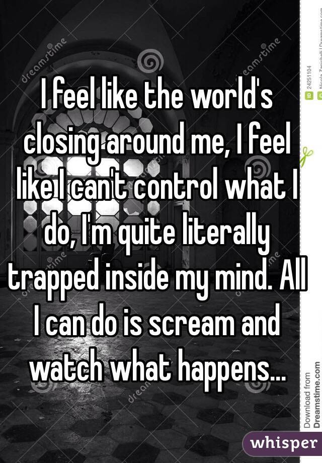 I feel like the world's closing around me, I feel like I can't control what I do, I'm quite literally trapped inside my mind. All I can do is scream and watch what happens...