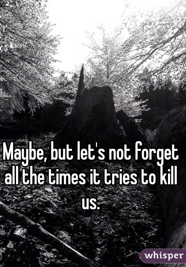Maybe, but let's not forget all the times it tries to kill us.