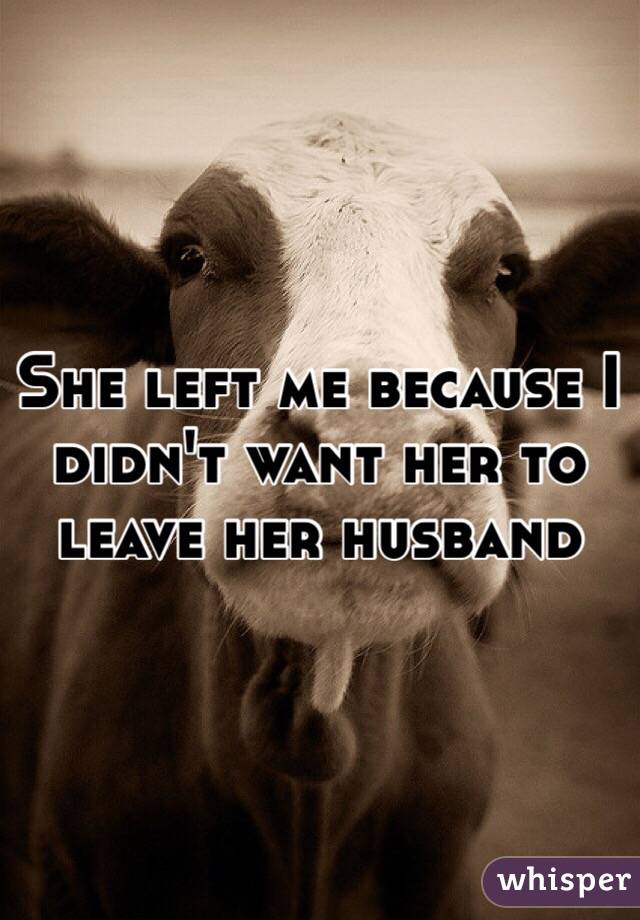 She left me because I didn't want her to leave her husband