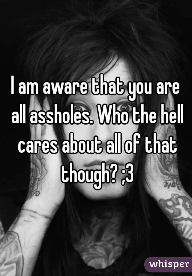 I am aware that you are all assholes. Who the hell cares about all of that though? ;3