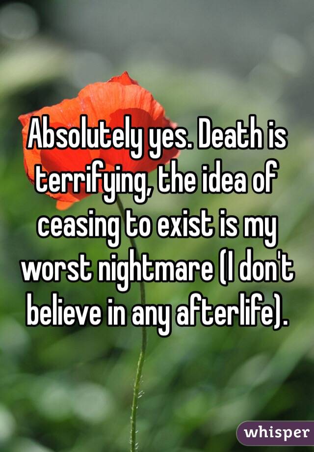 Absolutely yes. Death is terrifying, the idea of ceasing to exist is my worst nightmare (I don't believe in any afterlife).