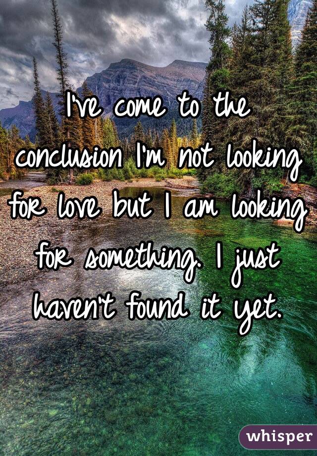 I've come to the conclusion I'm not looking for love but I am looking for something. I just haven't found it yet.