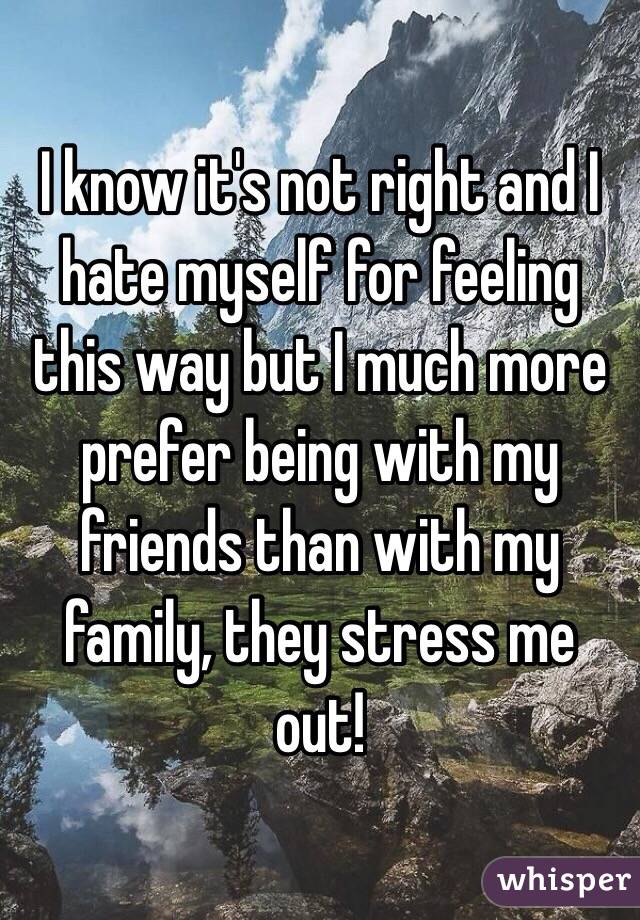 I know it's not right and I hate myself for feeling this way but I much more prefer being with my friends than with my family, they stress me out!