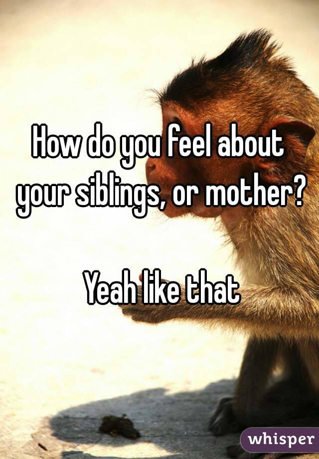 How do you feel about your siblings, or mother?

 Yeah like that