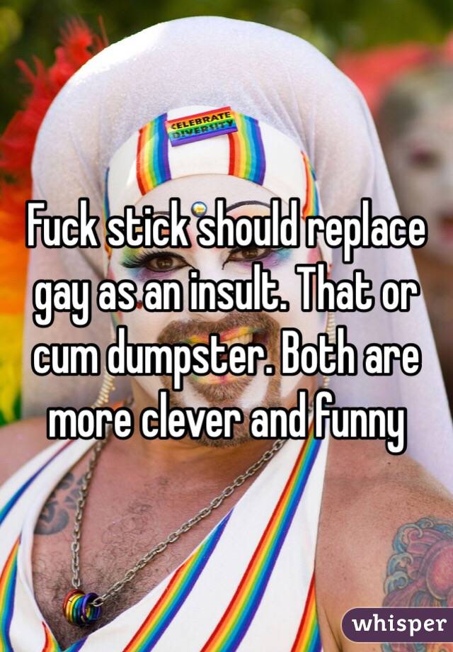 Fuck stick should replace gay as an insult. That or cum dumpster. Both are more clever and funny