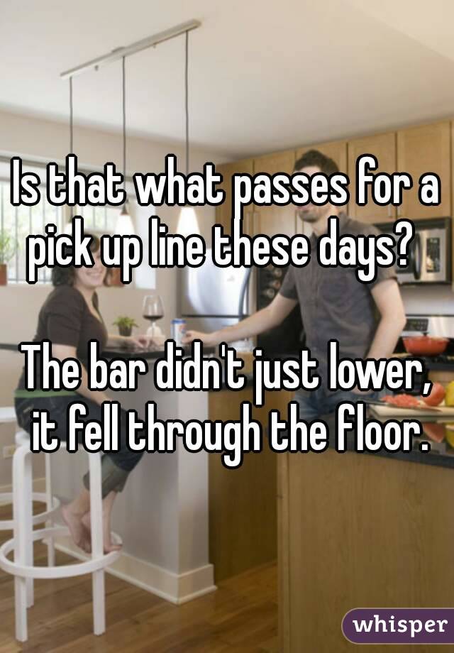 Is that what passes for a pick up line these days?  

The bar didn't just lower, it fell through the floor.