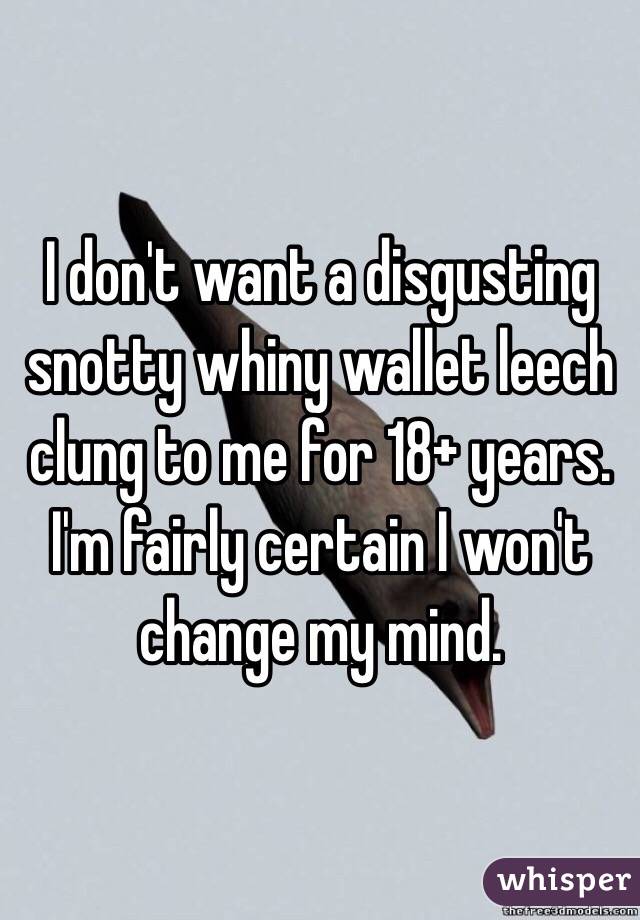 I don't want a disgusting snotty whiny wallet leech clung to me for 18+ years. I'm fairly certain I won't change my mind. 
