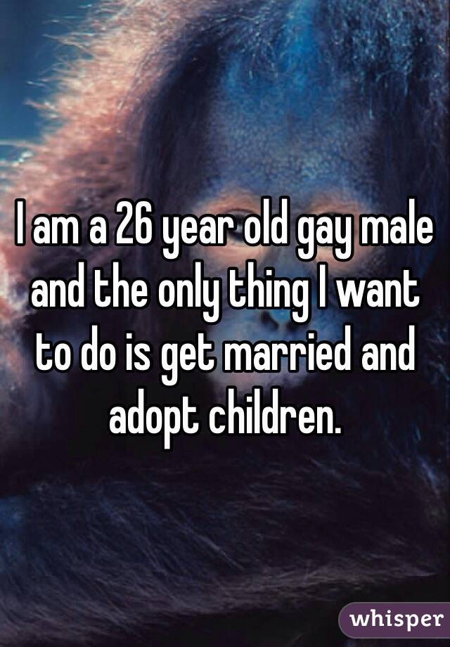 I am a 26 year old gay male and the only thing I want to do is get married and adopt children.