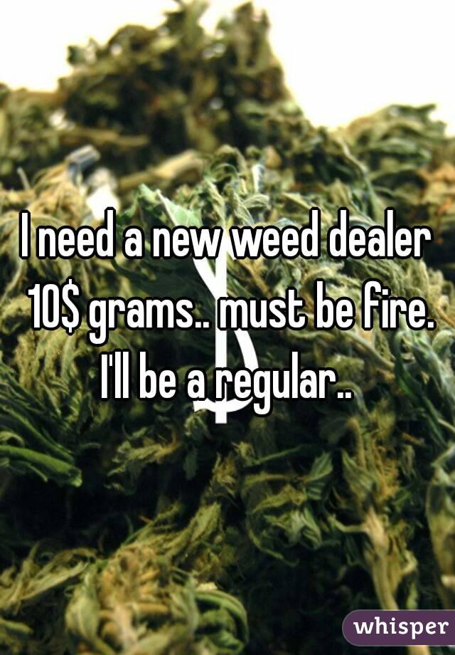 I need a new weed dealer 10$ grams.. must be fire.
I'll be a regular..