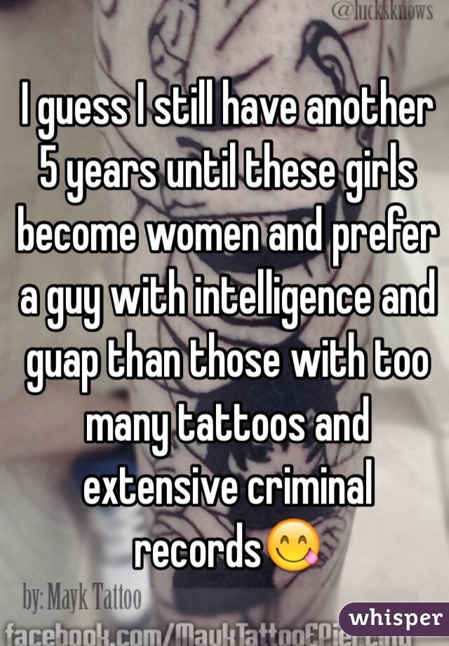 I guess I still have another 5 years until these girls become women and prefer a guy with intelligence and guap than those with too many tattoos and extensive criminal records😋