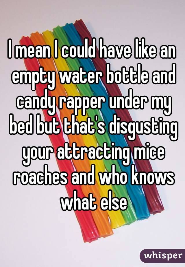 I mean I could have like an empty water bottle and candy rapper under my bed but that's disgusting your attracting mice roaches and who knows what else